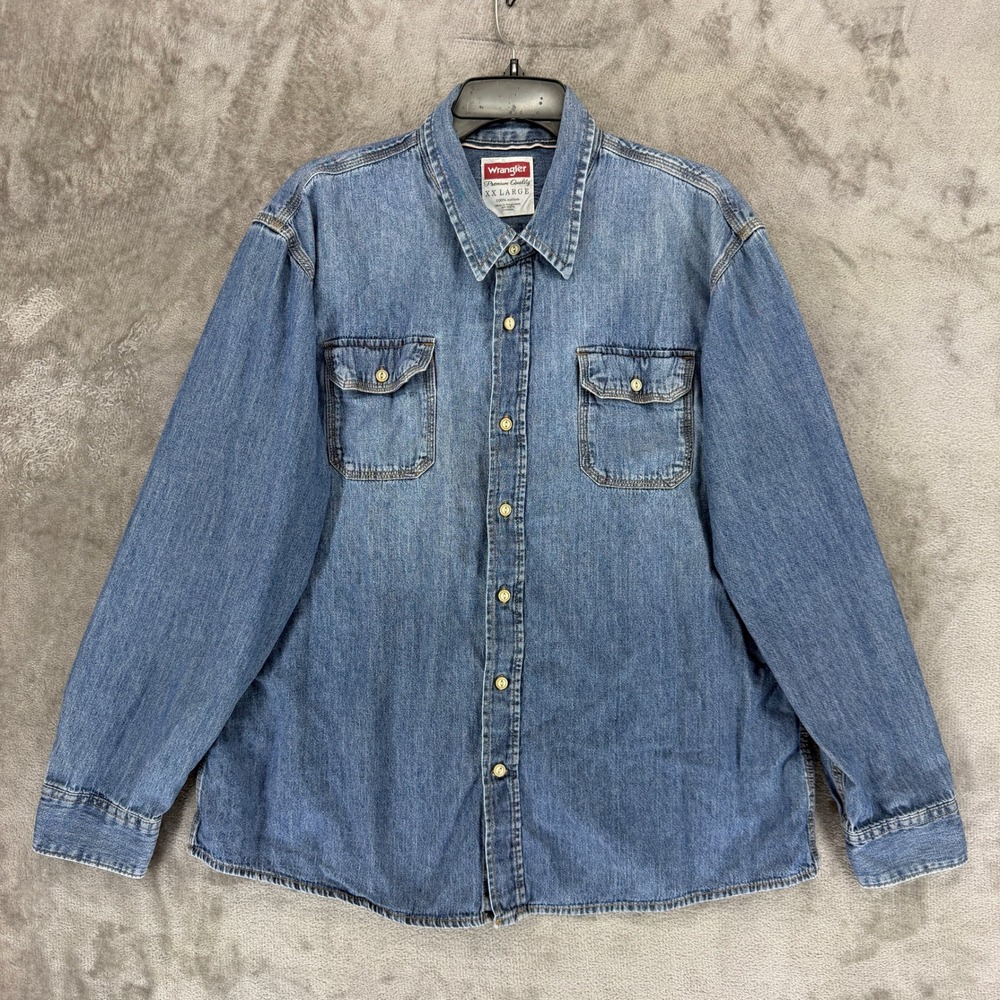 Wrangler Shirt Mens XXL JLB5K Blue Denim Long Sleeve Button Down EUC